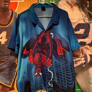 Vintage Y2K 2002 Marvel Comics Spider-Man Blue button Shirt RARE Men's Large